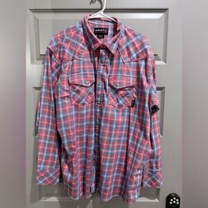 Ariat Men's Red and Blue Checkered Work Shirt